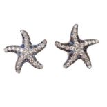 Pendientes con diseño de estrella de mar de brillantes y zafiros