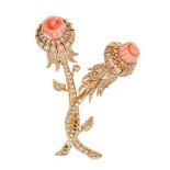 Broche con diseño de flores de cardo de coral y brillantes
