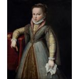 ESCUELA ESPAÑOLA, H. 1575.Retrato de niña con rosquilla a la edad de 9 años.