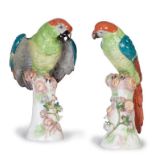 Pareja de loros en porcelana esmaltada.París, S. XIX.