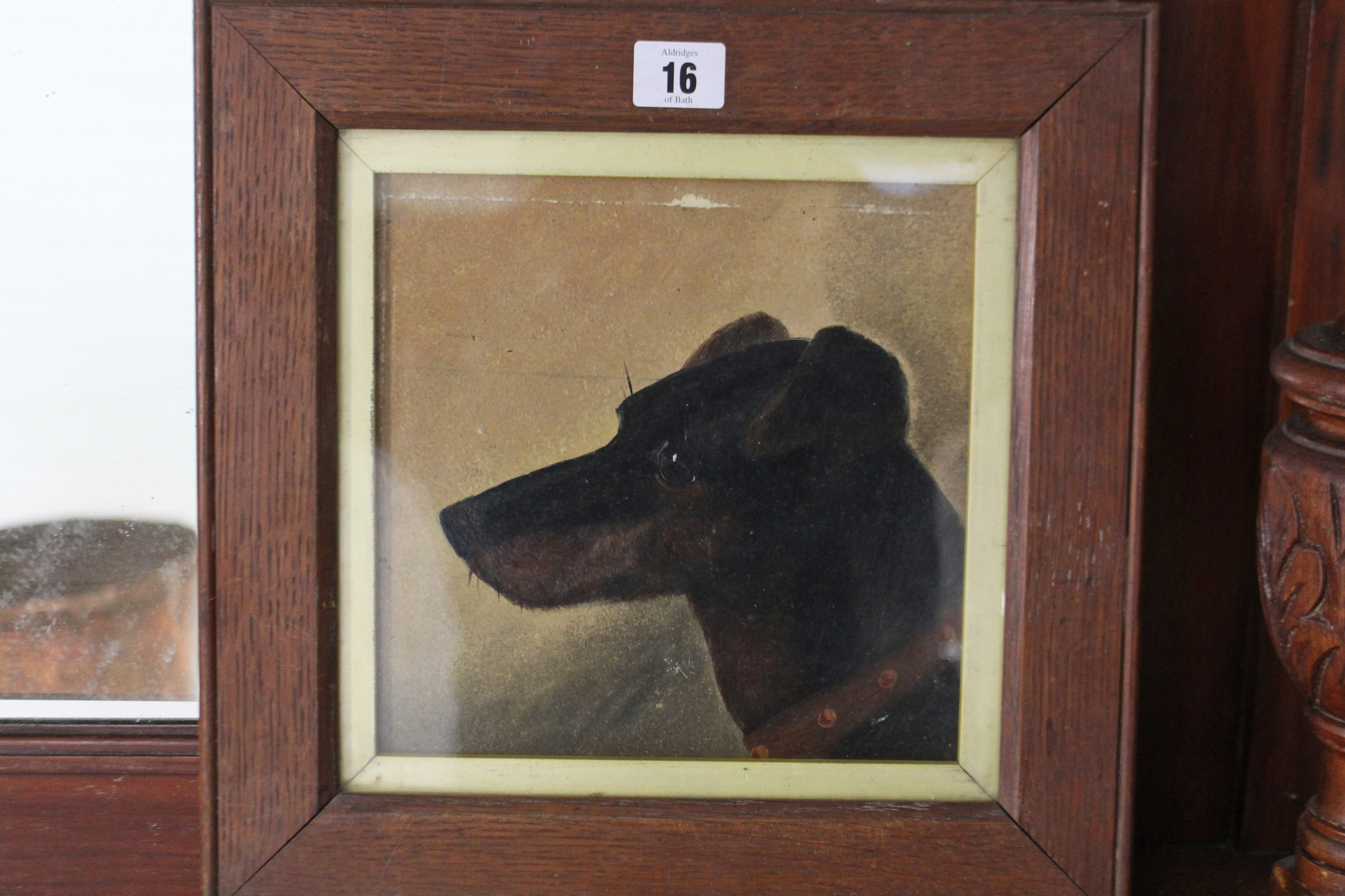 A pair of late 19th/early 20th century oil paintings on card – each depicting a dog portrait, - Image 3 of 3