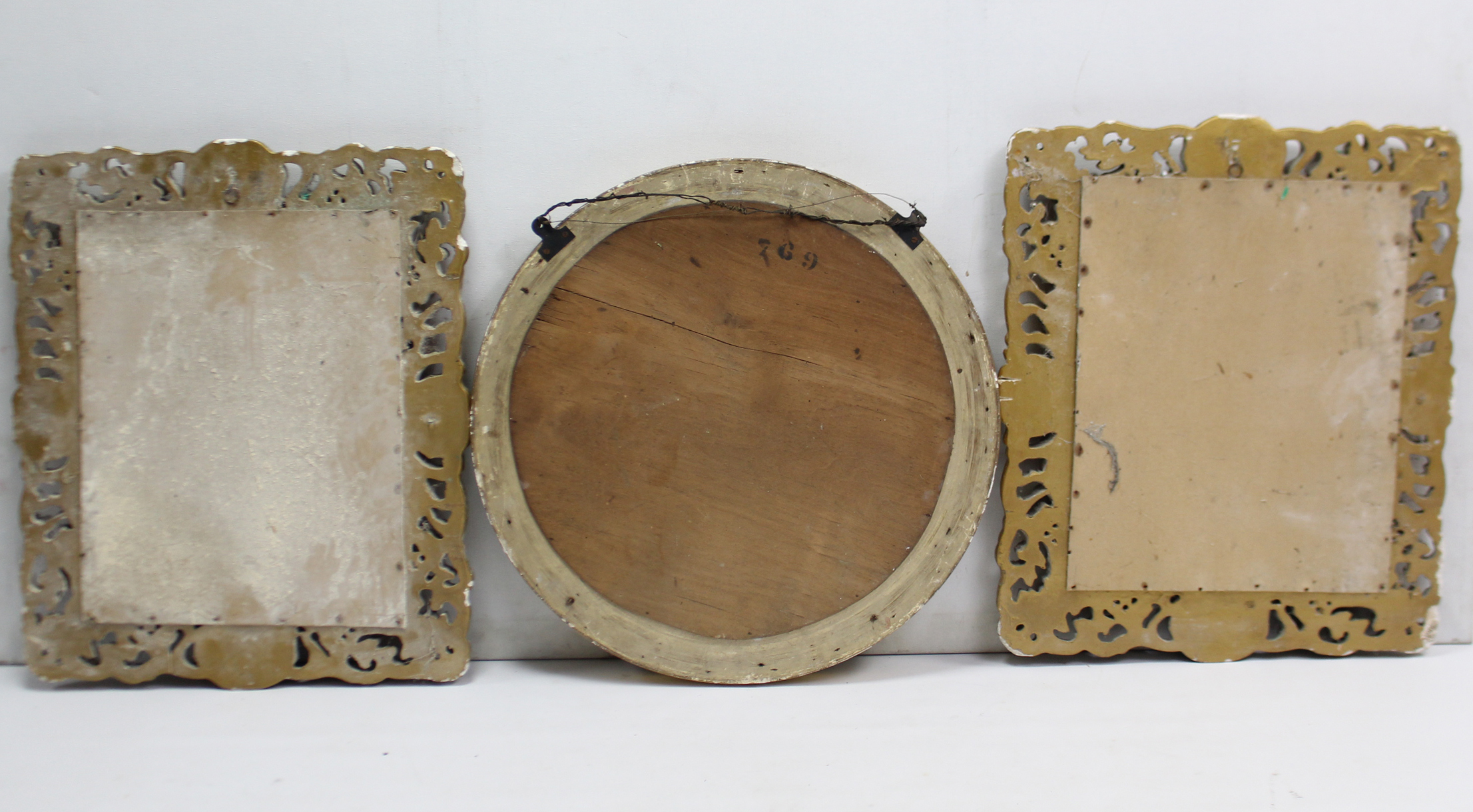 A regency-style gilt frame convex wall mirror with ebony inner-slip & sphere border, 24” diam.; - Image 3 of 5