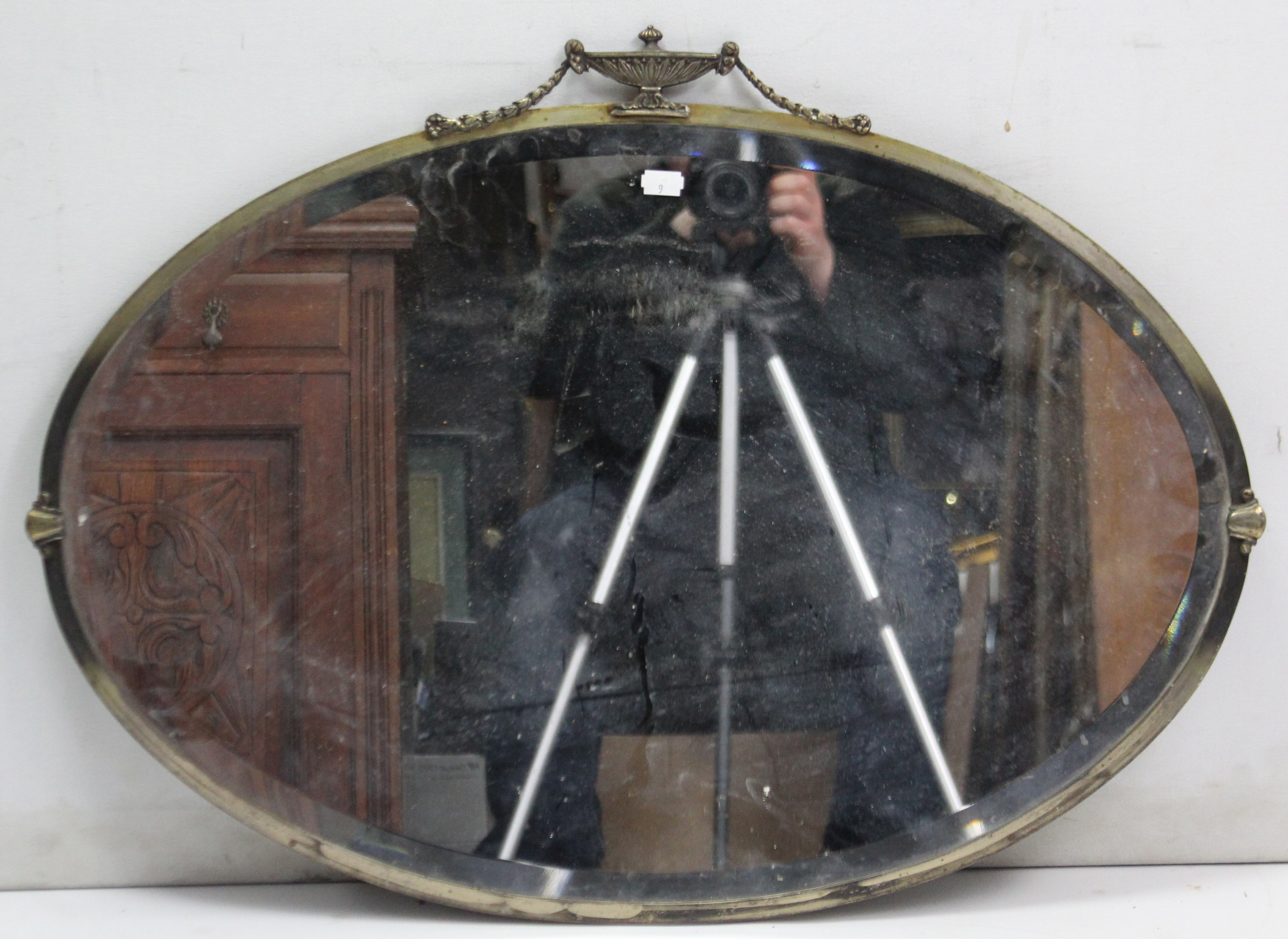 A regency-style gilt frame convex wall mirror with ebony inner-slip & sphere border, 24” diam.; - Image 5 of 5