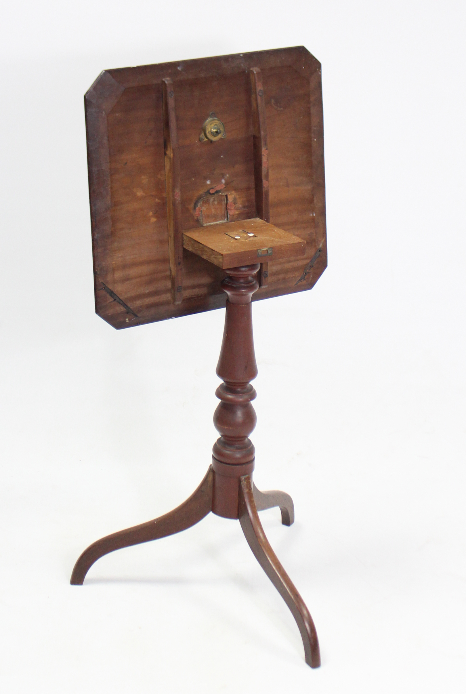 A 19th century mahogany tripod table with canted corners to the rectangular top, & on vase-turned - Image 2 of 4