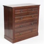 A late Victorian mahogany chest, fitted two short & three long graduated drawers with brass swing