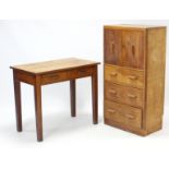 An oak upright cabinet section enclosed by pair of panel doors above three long graduated drawers, &