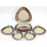 Five Rosenthal studio line triangular-shaped serving bowls with bright-coloured geometric