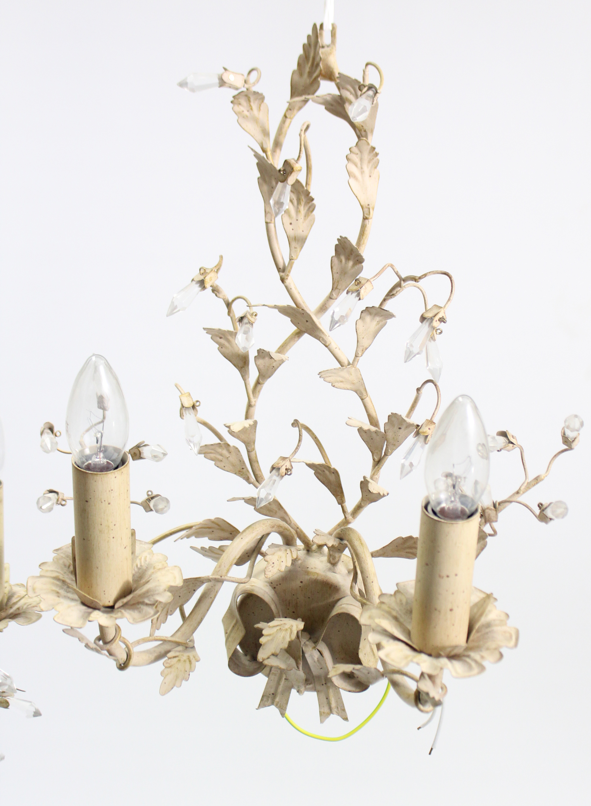 A cream finish wrought-metal five-branch ceiling light fitting of foliate design, 20” wide x 20” - Image 5 of 5