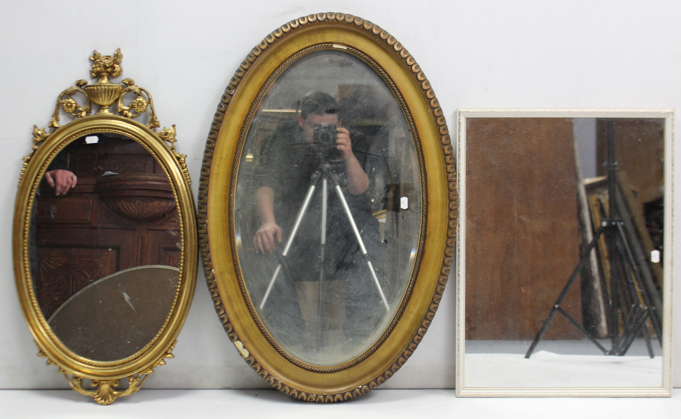 A regency-style gilt frame convex wall mirror with ebony inner-slip & sphere border, 24” diam.; - Image 4 of 5