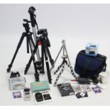 Three camera tripods; & various other camera accessories.