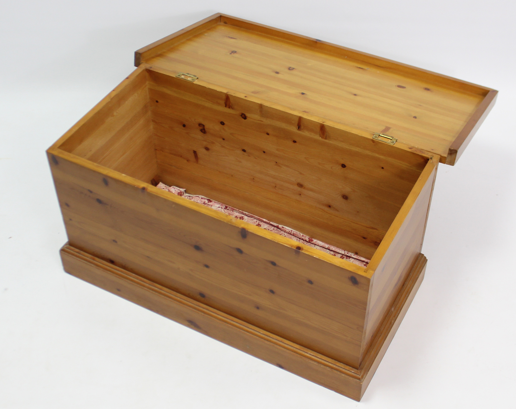 A pine blanket box with hinged lift-lid, & on plinth base, 32¾” wide x 16¼” high. - Image 2 of 4