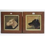 A pair of late 19th/early 20th century oil paintings on card – each depicting a dog portrait,