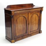 A Victorian mahogany chiffonier (lacking shelf to top), fitted cushion-fronted frieze drawer above