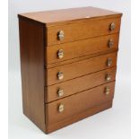 A teak upright chest, fitted five long graduated drawers, 32¼” wide x 37¾” high.