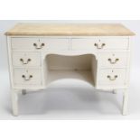 A white painted & natural oak kneehole desk, fitted with an arrangement of six drawers & on short