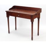 A mahogany tray-top side table fitted centre frieze drawer, & on round tapered legs, 39¼” wide.