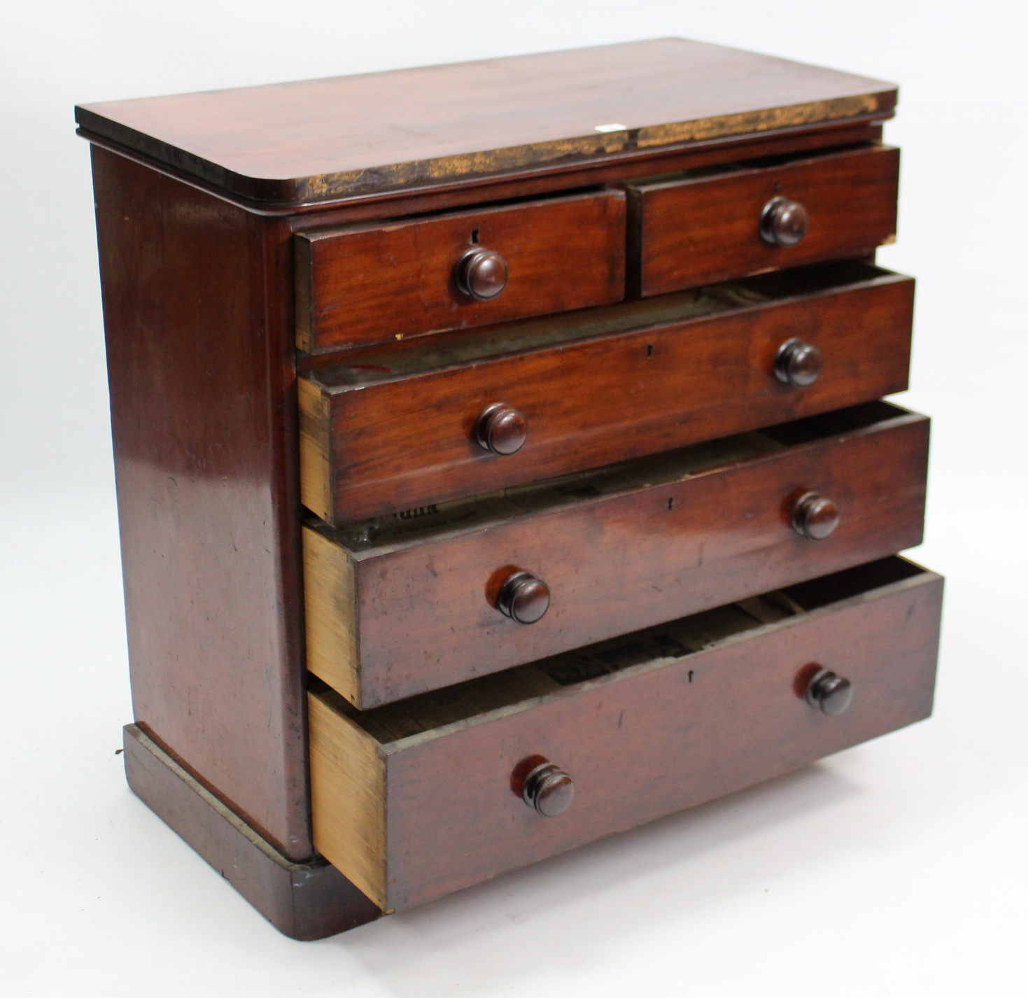 A Victorian mahogany small chest, fitted two short & three long graduated drawers with turned knob - Image 2 of 2