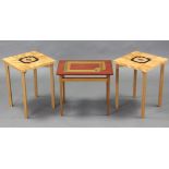 A pair of contemporary satinwood & rosewood veneered occasional tables made by John Sheaff Esq.,