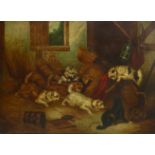 GEORGE ARMFIELD (1810-1893). Terriers ratting in a barn. Signed lower left; Oil on board: 10½” x