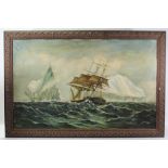 ENGLISH SCHOOL, 20th century. A three-masted vessel in stormy seas. Signed “Franch” lower left;