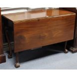 An 18th century mahogany drop-leaf dining table on cabriole legs with claw-&-ball feet, 42” wide x