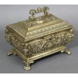 A late 19th century French gilt-brass rectangular casket, with all-over rococo style relief