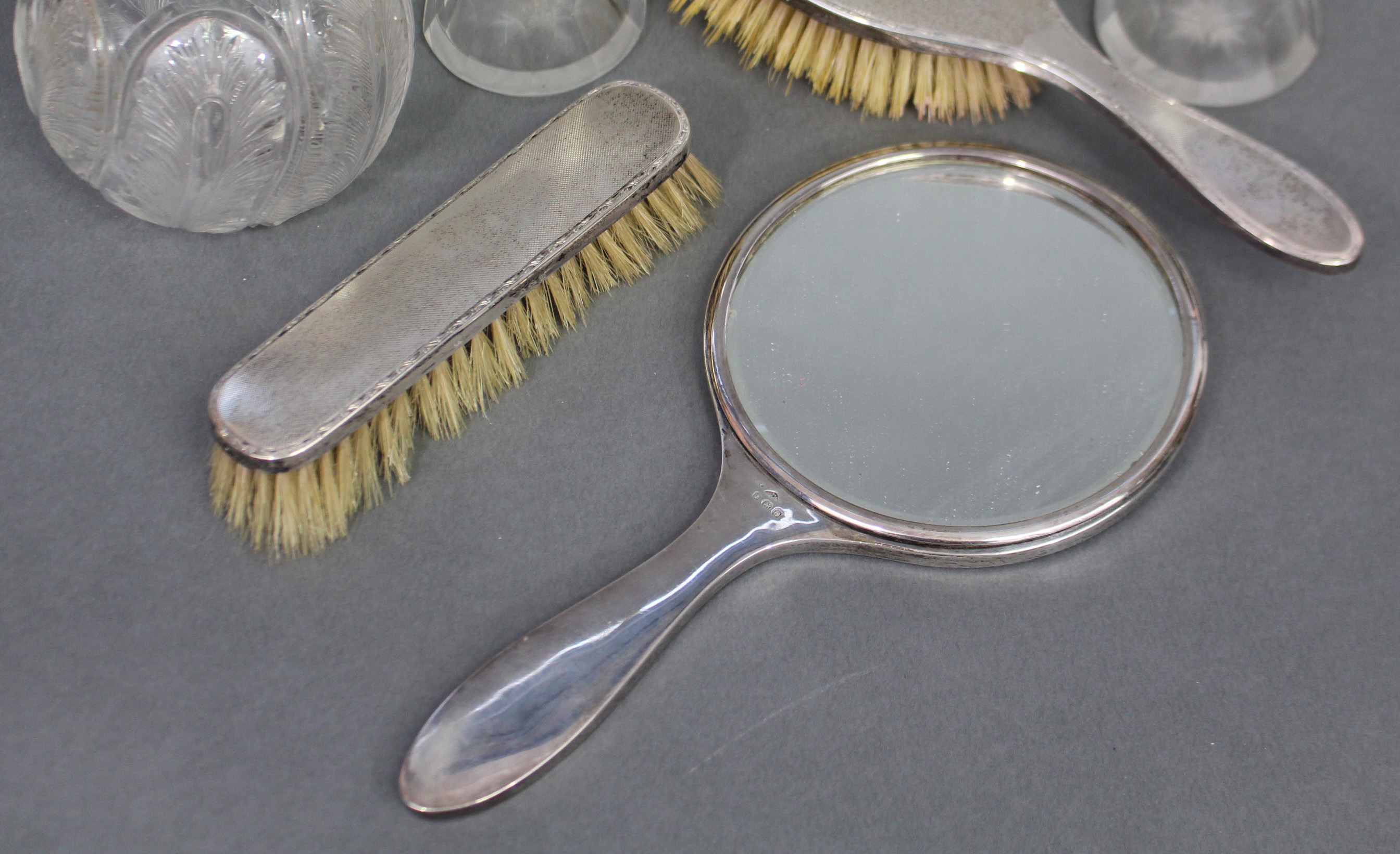 A late Victorian glass spherical toilet-water bottle with finely cut feather motifs, the embossed - Image 5 of 5