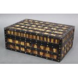 An early 19tgh century Anglo-Indian porcupine-quill, ebony, & bone-inlaid work box of rectangular