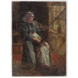 ENGLISH SCHOOL, 19th century. Portrait of a lady winding wool. Oil on canvas: 24” x 17½” (unframed);