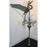 A copper weathervane in the form of a Heron in flight; 28” wide x 47” high.