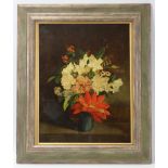 ENGLISH SCHOOL, 19th century A still-life study of a vase of flowers on a table top. Oil on canvas