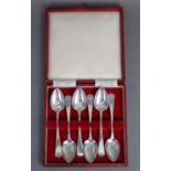 A set of six George III silver Old English teaspoons in later fitted case, probably Exeter 1813 by