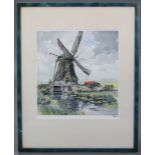 HANS FIGURA (Austrian, 1898-1978). “Windmill Near Schiedam”. Coloured etching; signed & numbered