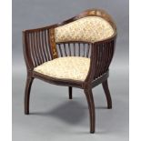 A late 19th century mahogany tub-shaped occasional chair with rosewood & bone inlay, padded seat &