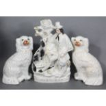 A Staffordshire flat-back figure group titled to base “Dog Tray”, 13½” high; and a pair of