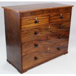 A 19th century mahogany crossbanded chest, fitted two short & three long graduated drawers with