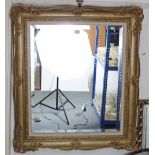 A gilt frame rectangular wall mirror, inset bevelled plate, 27½” x 31”; & a brass frame pendant