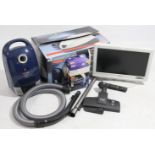 A Miele “Compact C2” cylinder vacuum cleaner, boxed; & a Panasonic 18” LCD television with remote