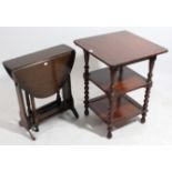 A late 19th century walnut square three tier occasional table on bobbin-turned supports & turned