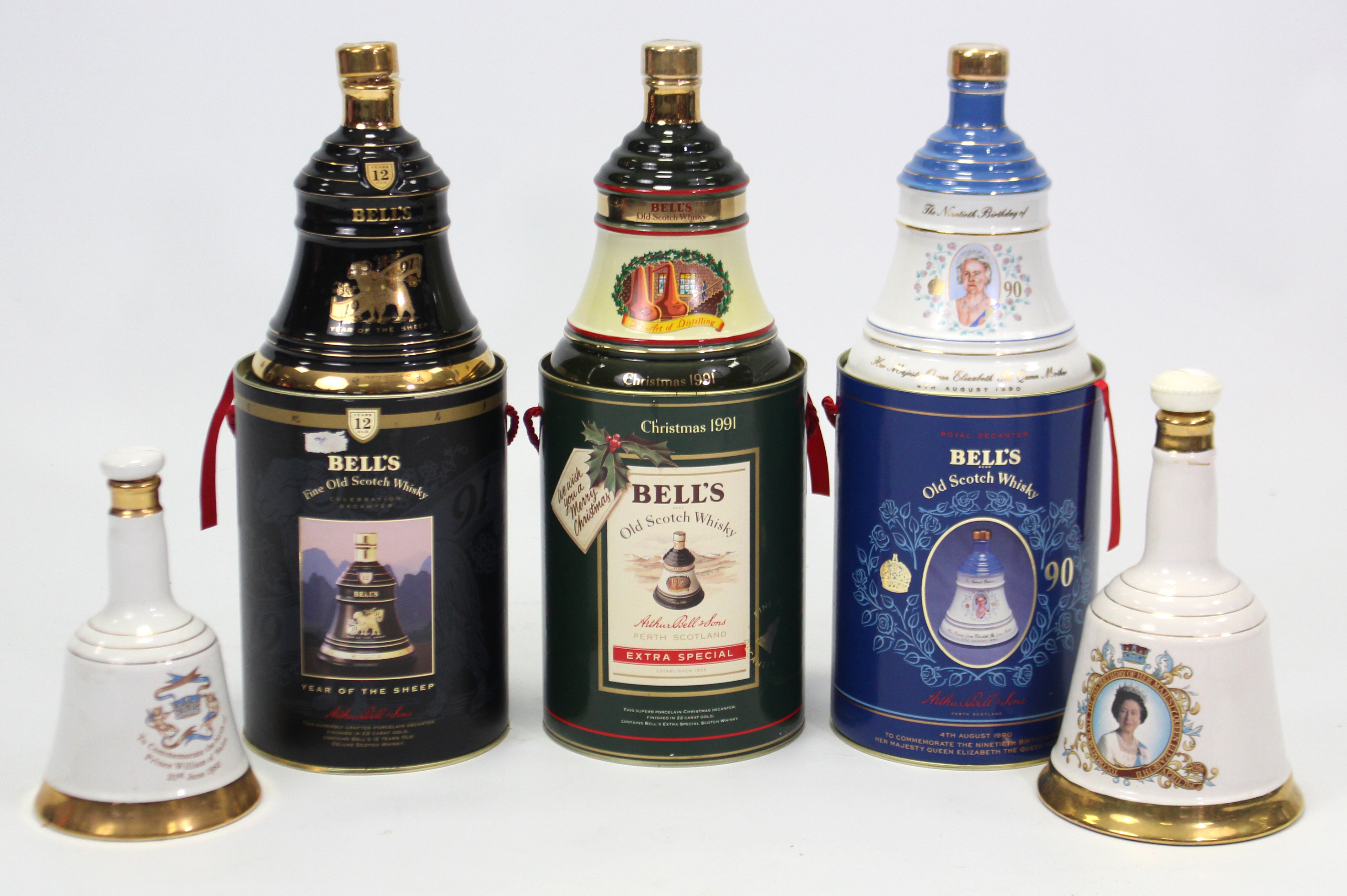 A Bells old Scotch whisky bell-shaped decanter to commemorate the ninetieth birthday of H.M. Queen