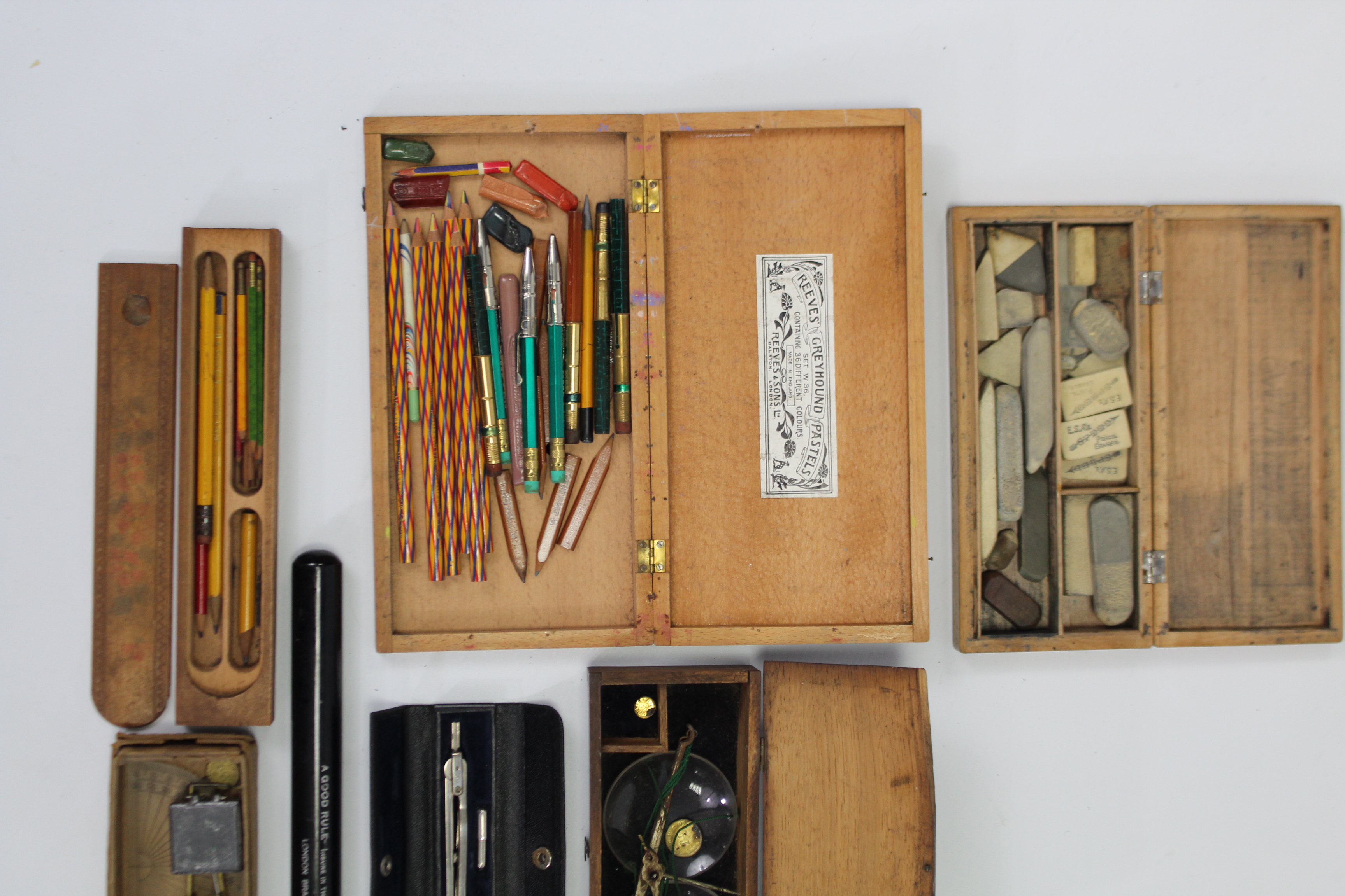 Three pairs of opera glasses, each with case; & various drawing implements etc. - Image 2 of 5