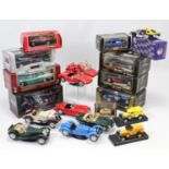 Four Burago large scale model vehicles, all boxed; together with approximately twenty various