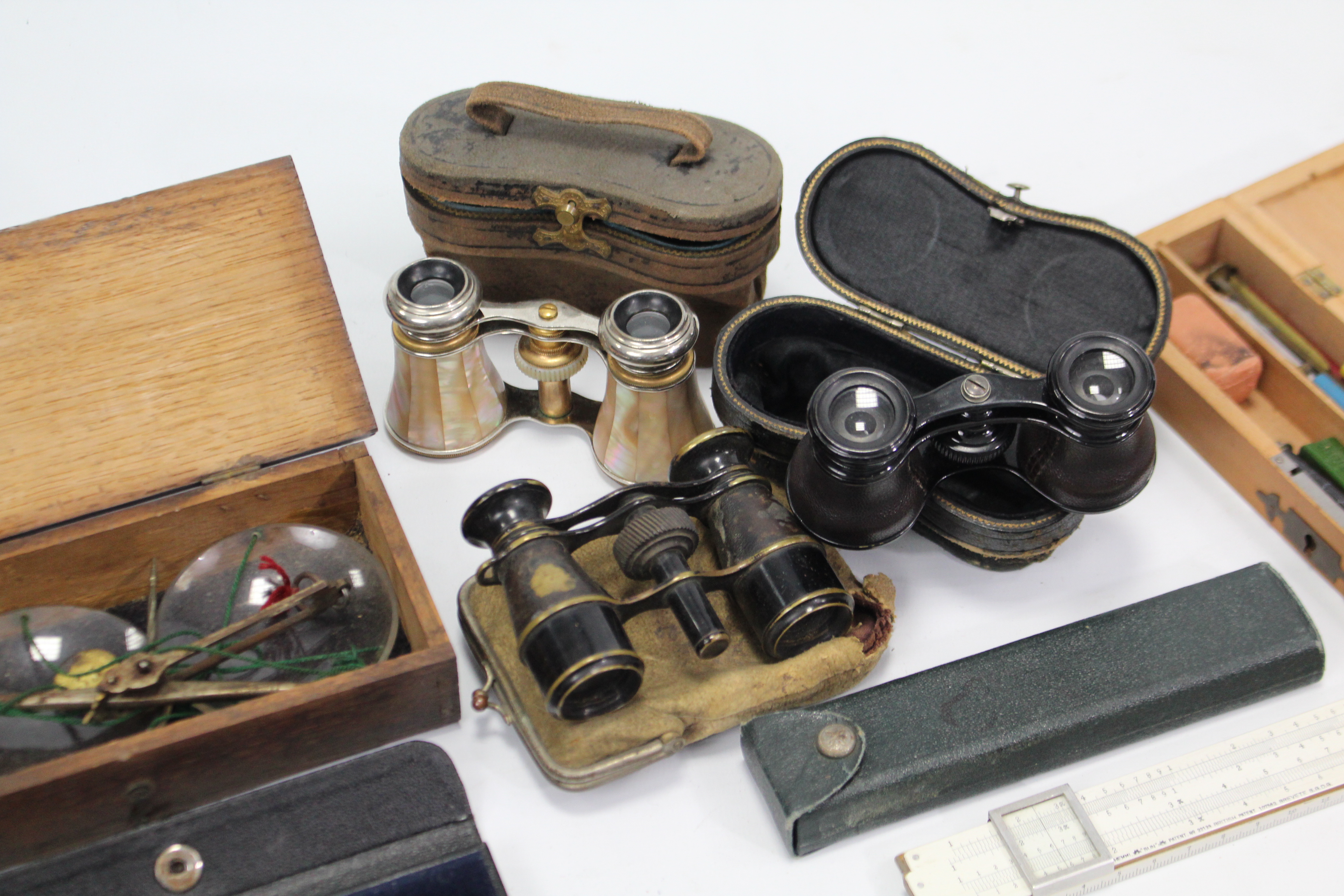 Three pairs of opera glasses, each with case; & various drawing implements etc. - Image 4 of 5