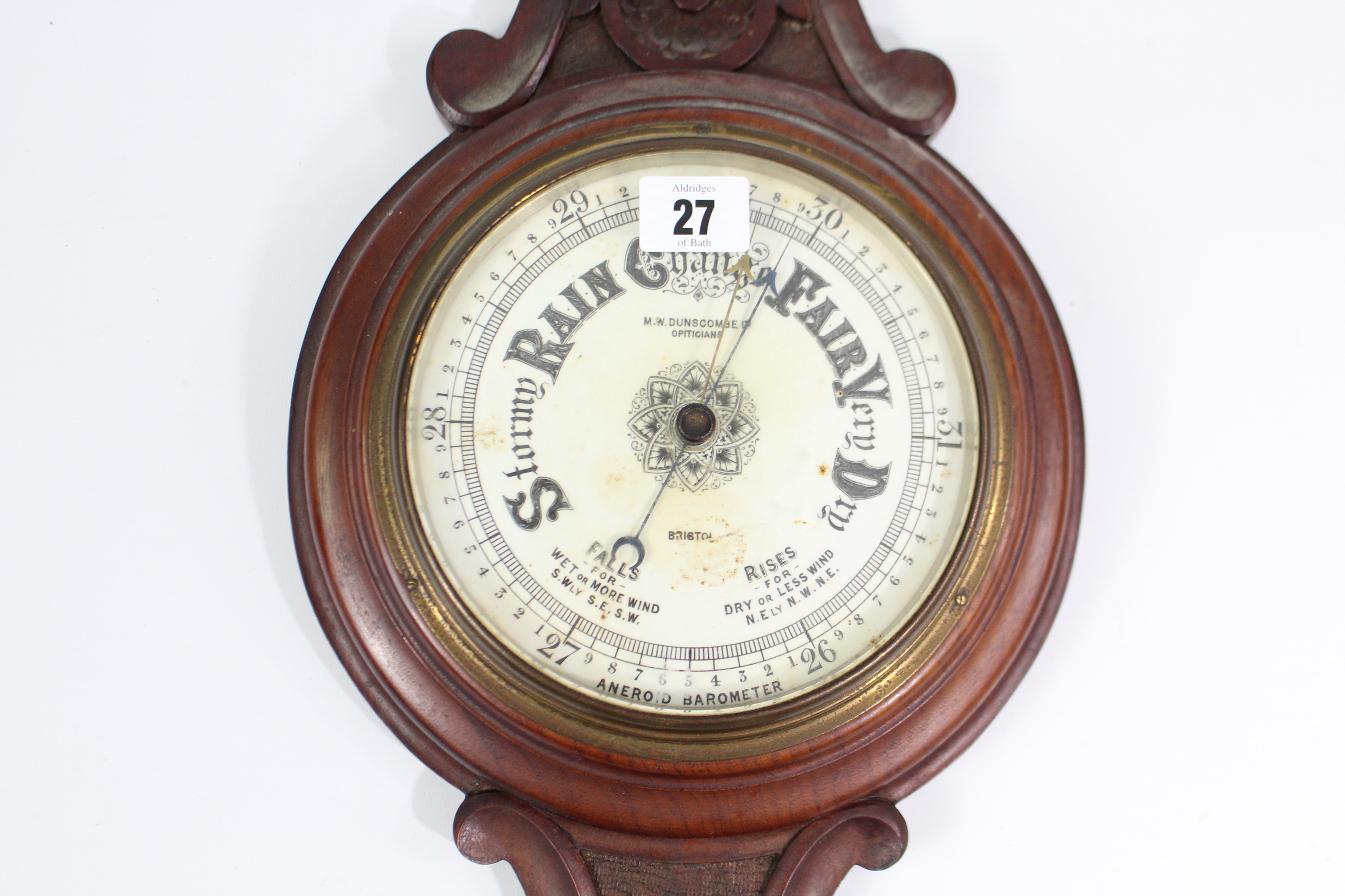 A late 19th/early 20th century aneroid wall barometer the 6” diameter white enamel dial signed “M. - Image 2 of 2