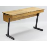 A mid-late 20th century “duet” school desk, 44” wide.