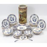 A Woods Ware “Stanley” pattern forty-six piece dinner service; & a modern Chinese-style stick stand,
