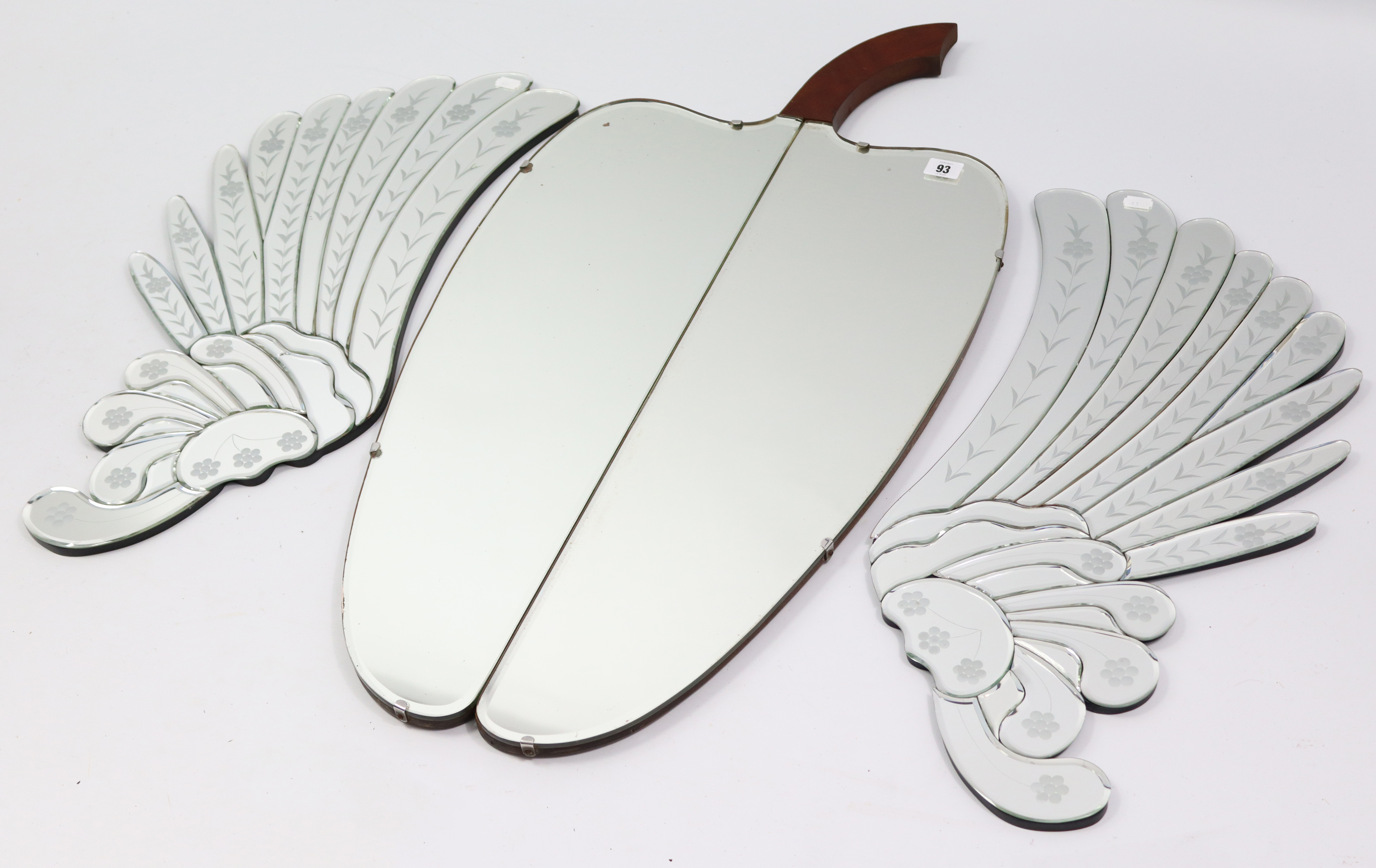 A novelty wall mirror in the form of an apple & with bevelled plate, 35” x 18”; & a pair of - Image 2 of 3