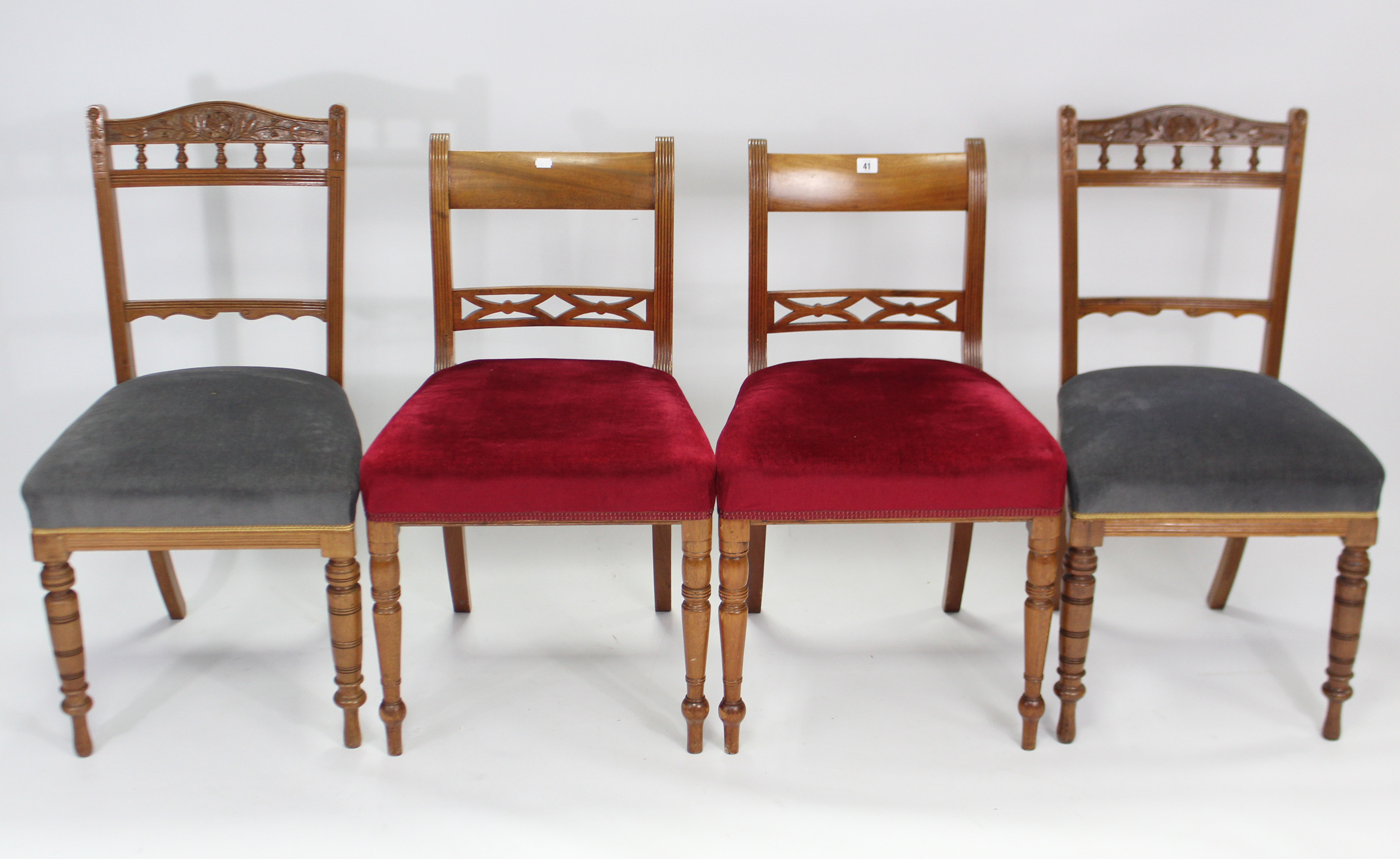 An early Victorian mahogany carver dining chair with open scroll-arms, padded drop-in seat, & on - Image 2 of 2