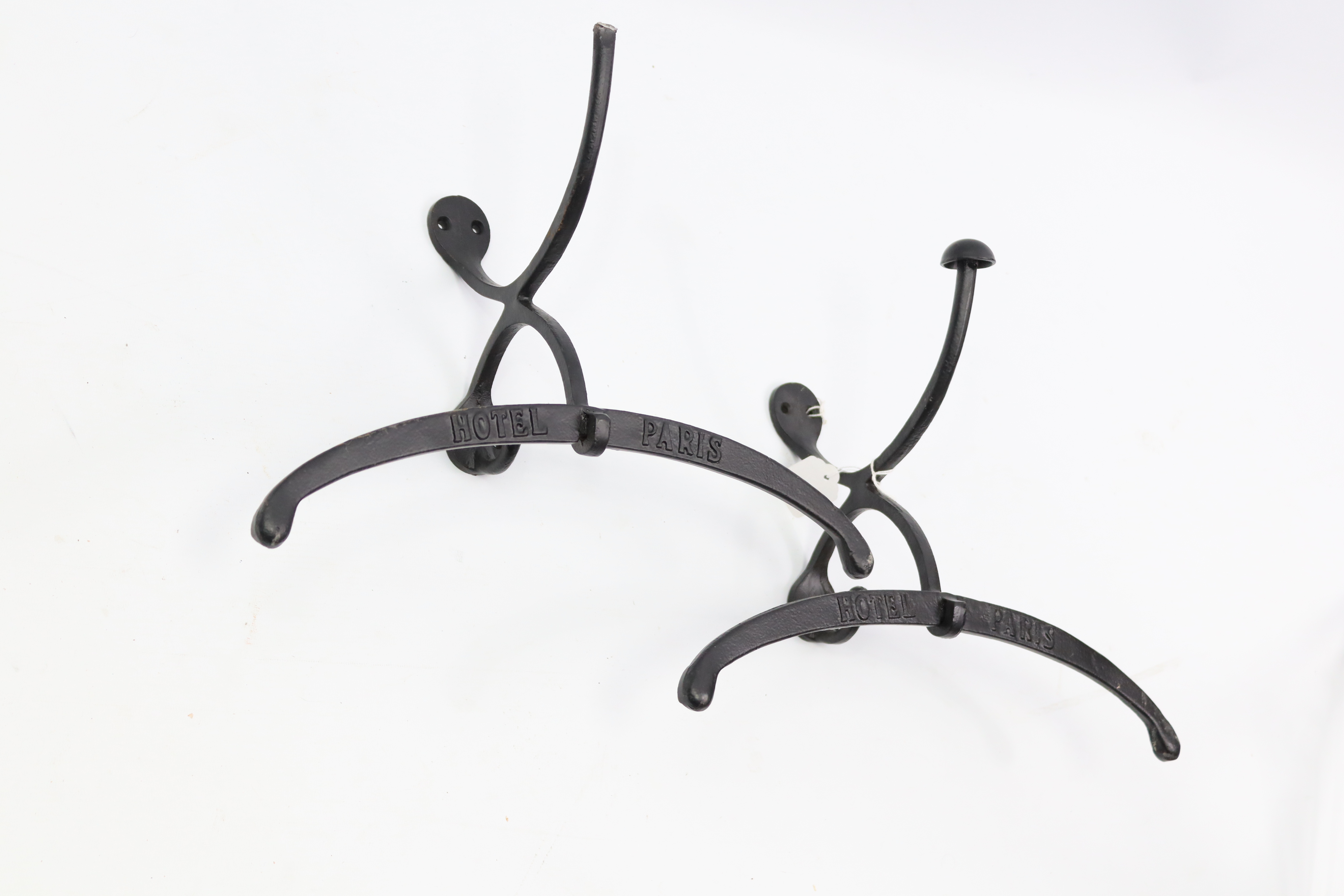 A pair of modern cast-iron “Hotel Paris” valet hooks, 15” wide. - Image 2 of 2