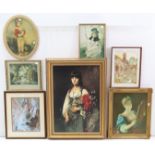 Six various wall mirrors; together with various decorative pictures.